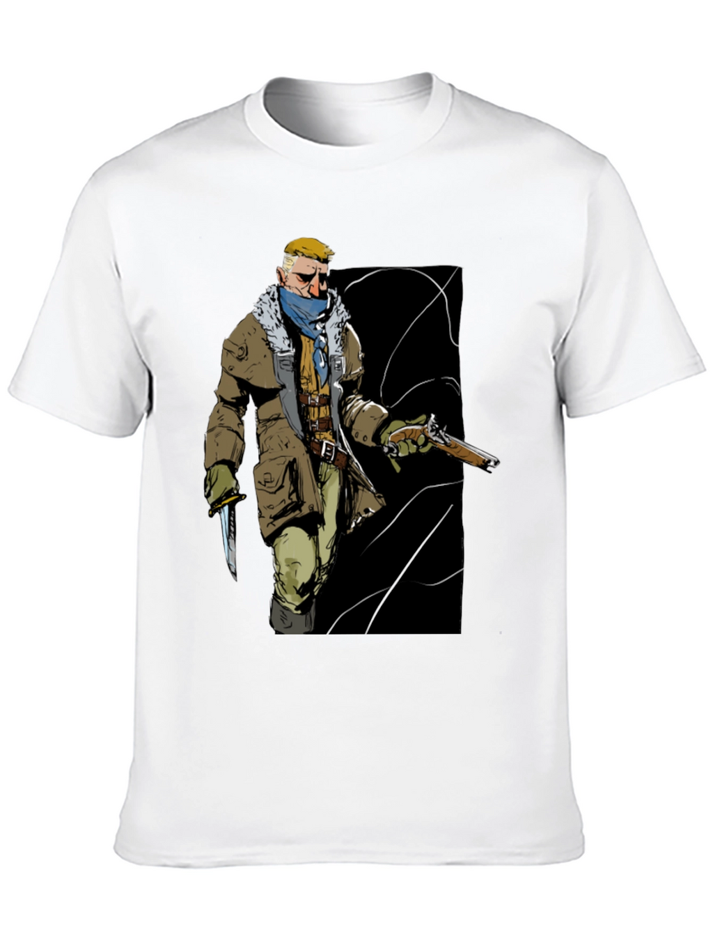 Graphic Tee: Adventurer with Gun & Knife Black T-Shirt