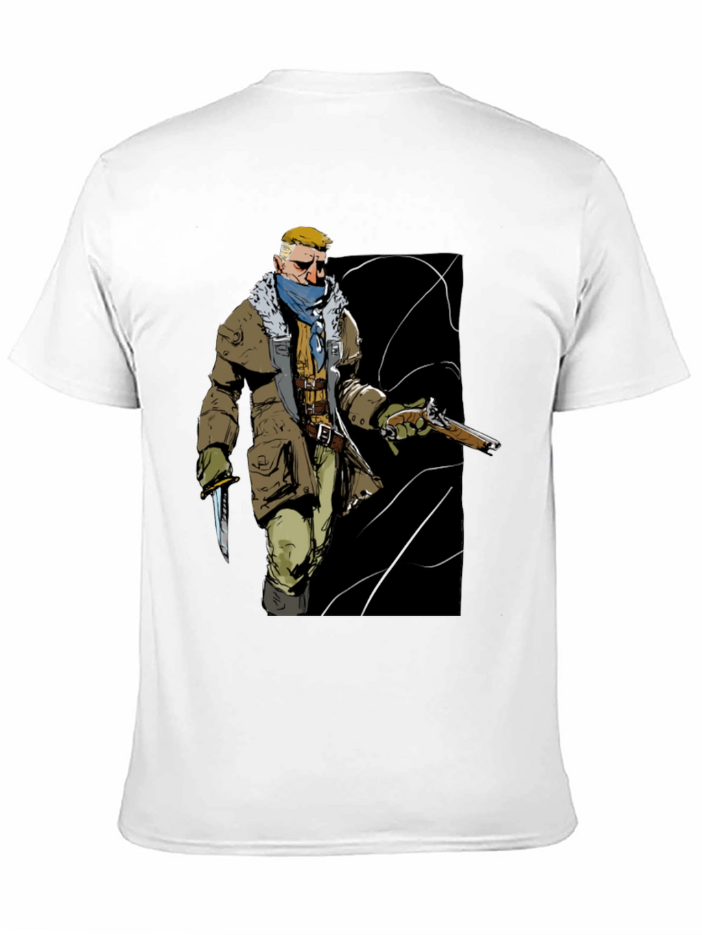 Graphic Tee: Adventurer with Gun & Knife Black T-Shirt