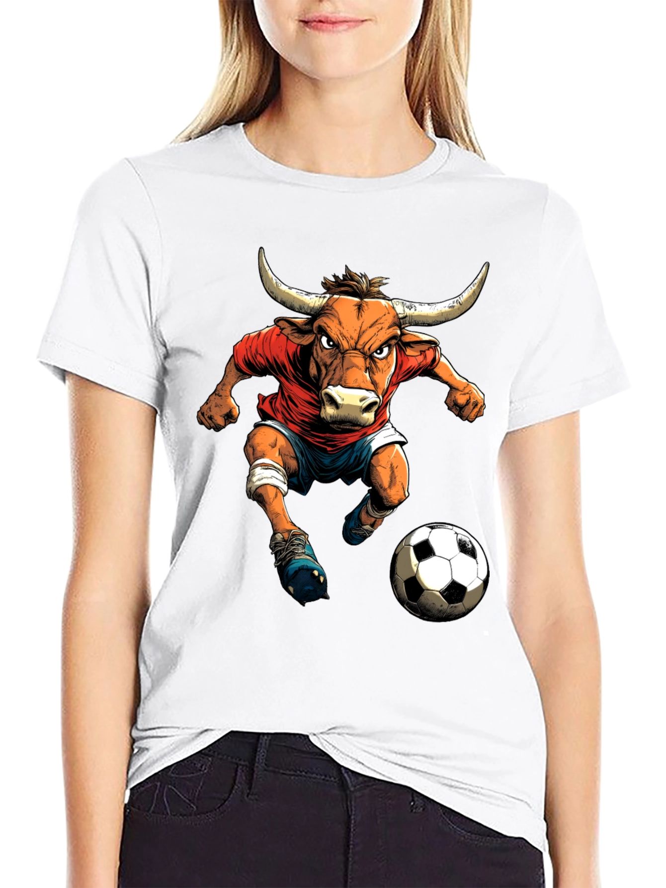Bull Soccer Player Graphic T-Shirt