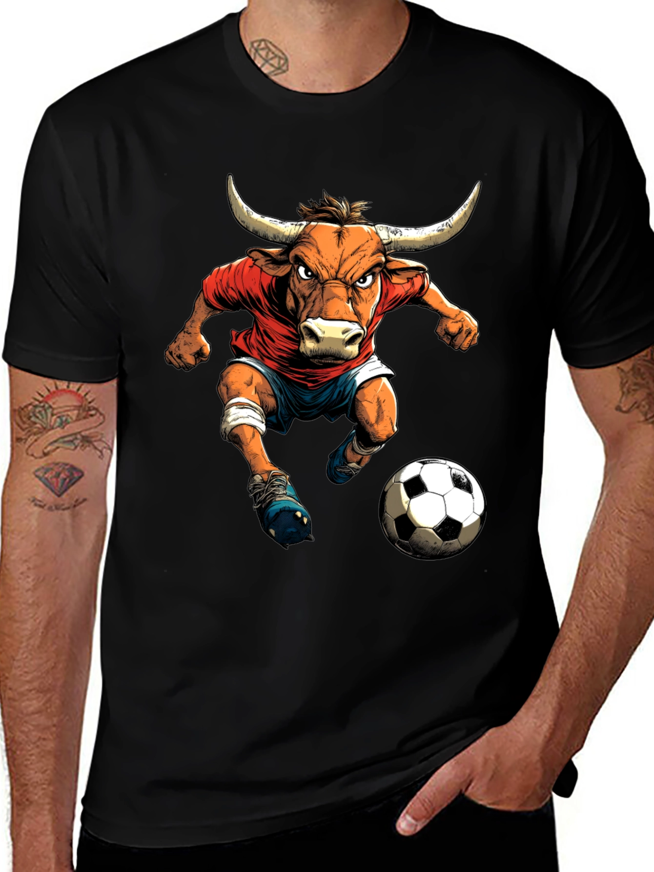Bull Soccer Player Graphic T-Shirt