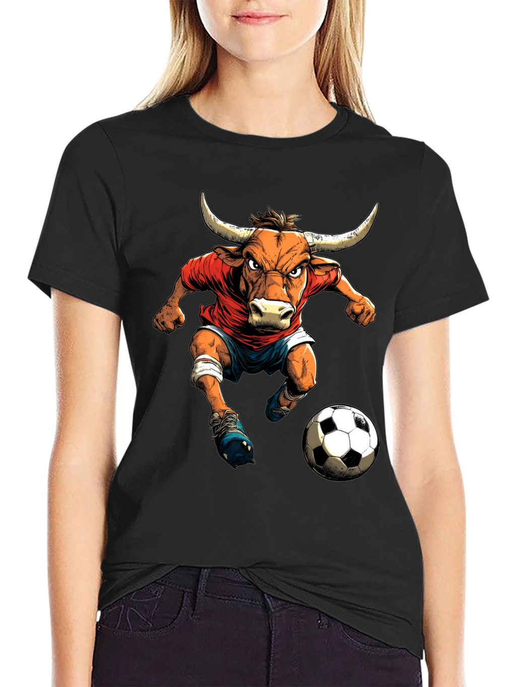 Bull Soccer Player Graphic T-Shirt