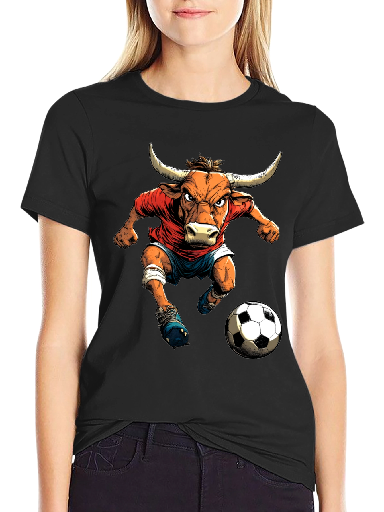 Bull Soccer Player Graphic T-Shirt