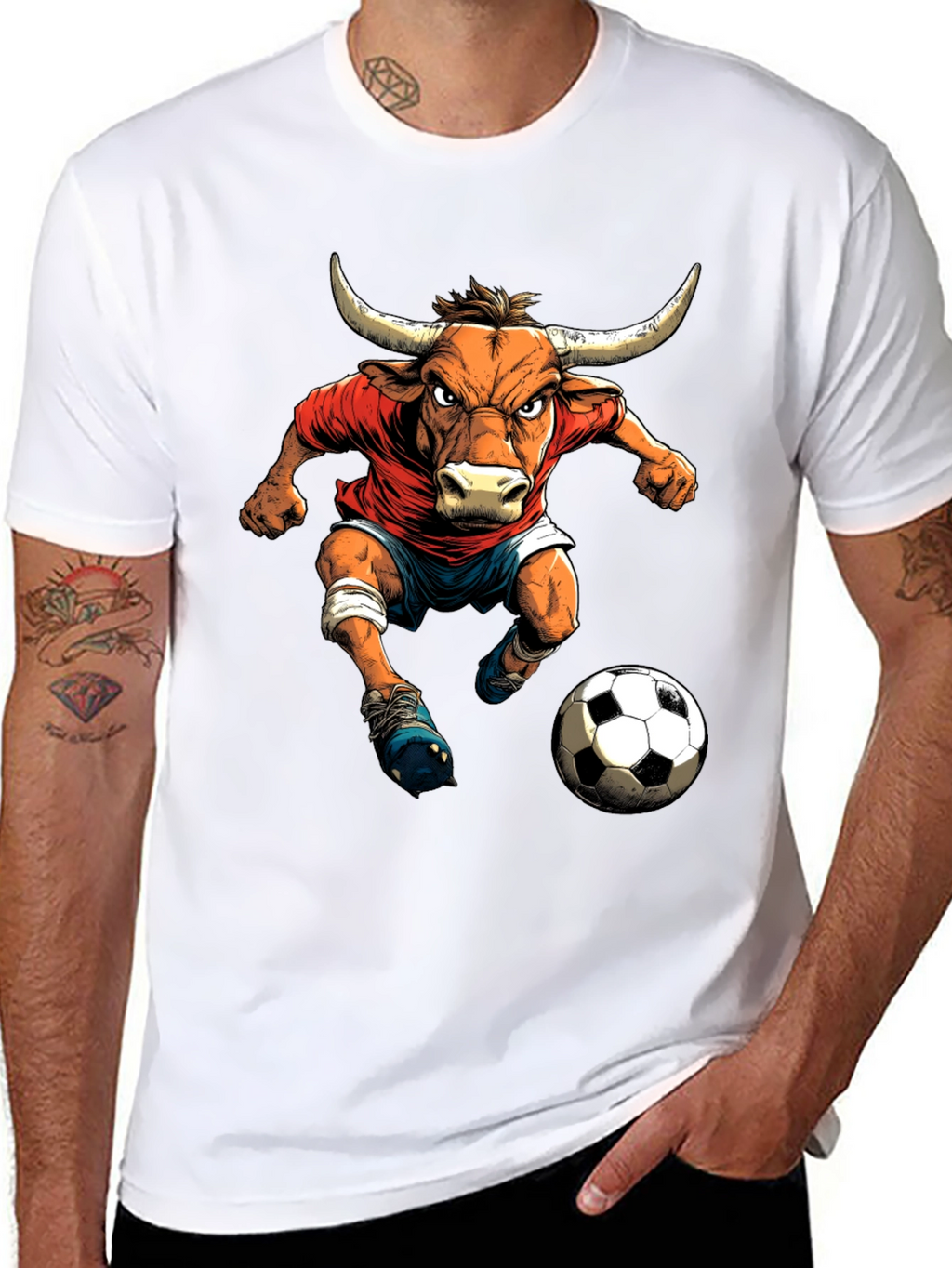 Bull Soccer Player Graphic T-Shirt