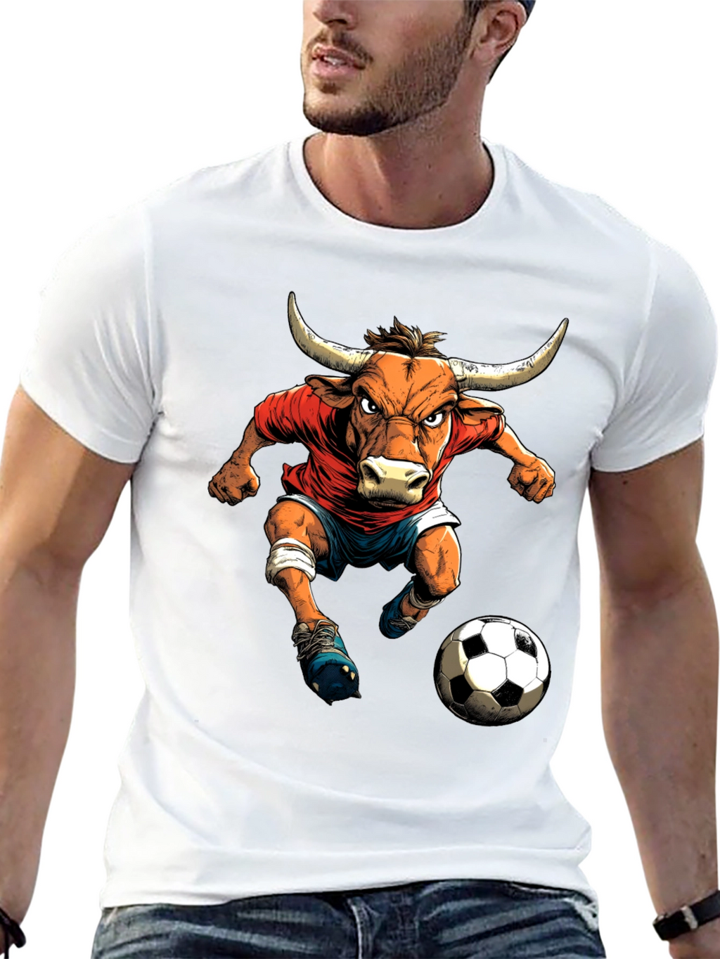 Bull Soccer Player Graphic T-Shirt