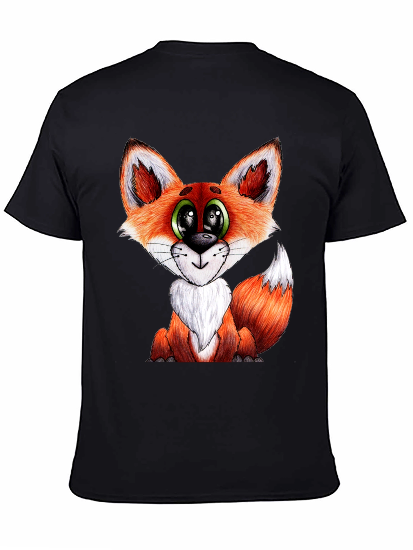Cute Cartoon Fox Graphic Black T-Shirt