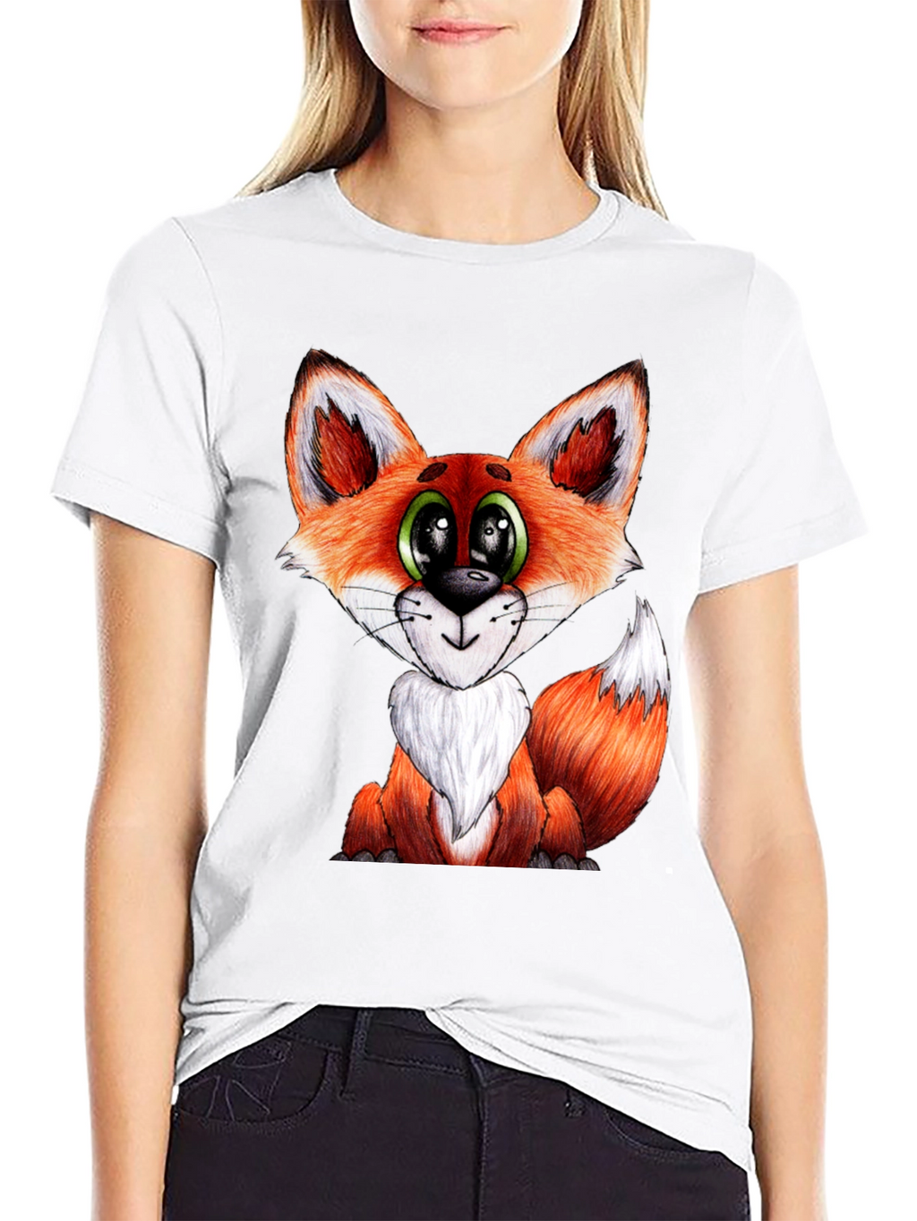 Cute Cartoon Fox Graphic Black T-Shirt