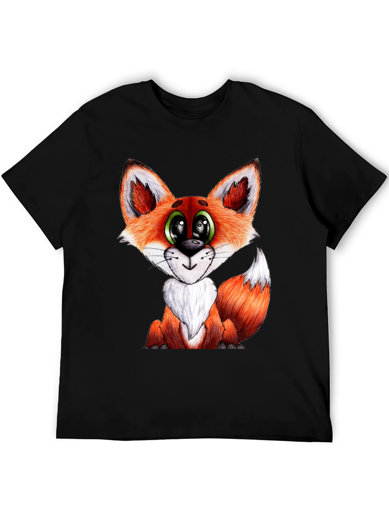 Cute Cartoon Fox Graphic Black T-Shirt