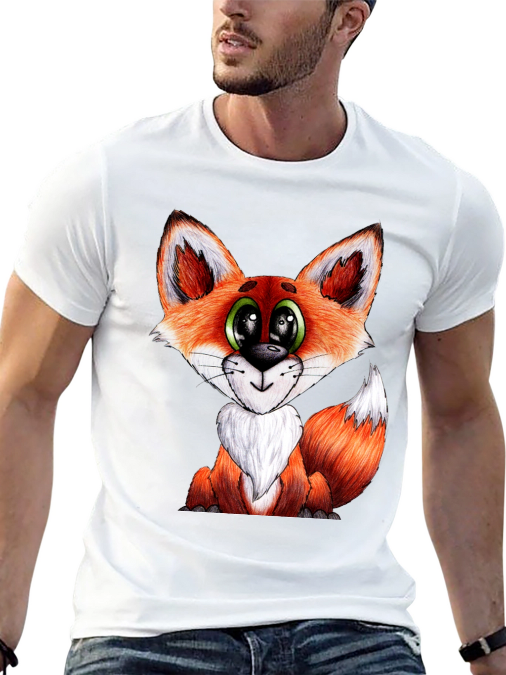 Cute Cartoon Fox Graphic Black T-Shirt