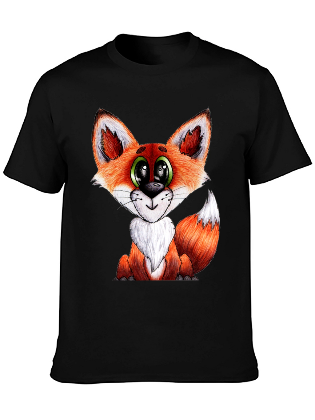 Cute Cartoon Fox Graphic Black T-Shirt