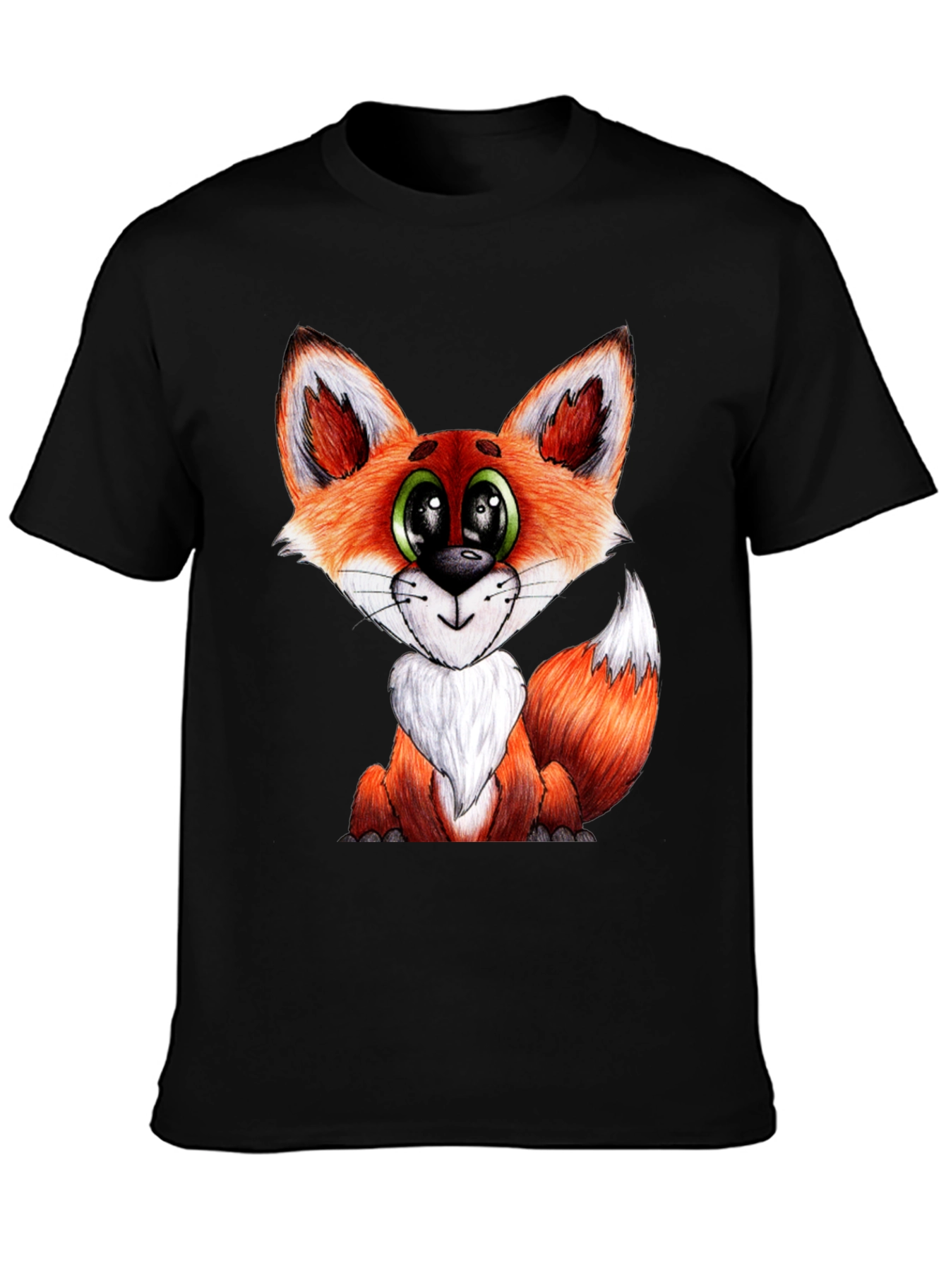 Cute Cartoon Fox Graphic Black T-Shirt