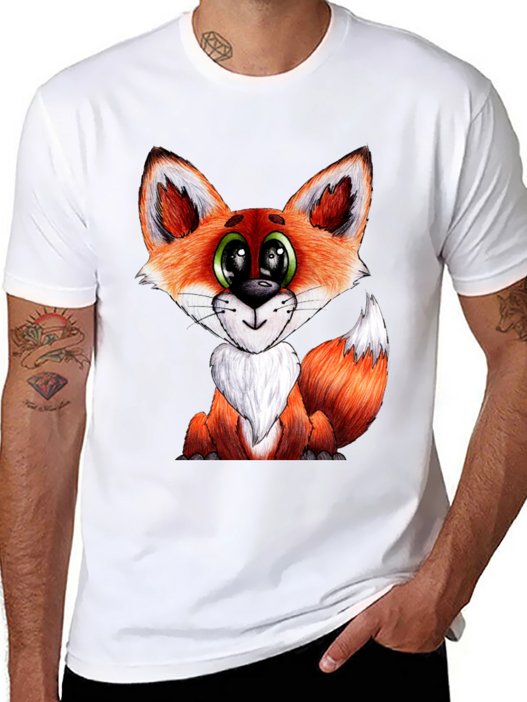 Cute Cartoon Fox Graphic Black T-Shirt