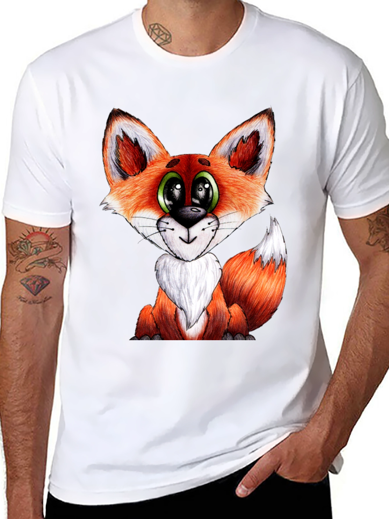Cute Cartoon Fox Graphic Black T-Shirt