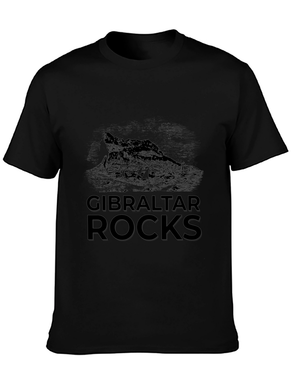 Gibraltar Rocks Graphic Tee - Black Cotton Casual T-Shirt