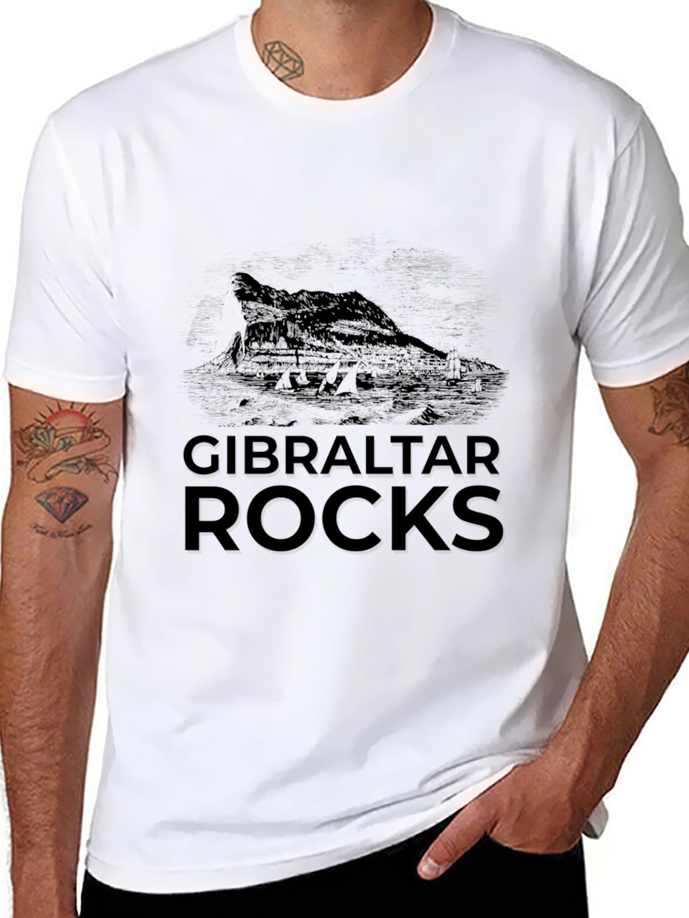 Gibraltar Rocks Graphic Tee - Black Cotton Casual T-Shirt