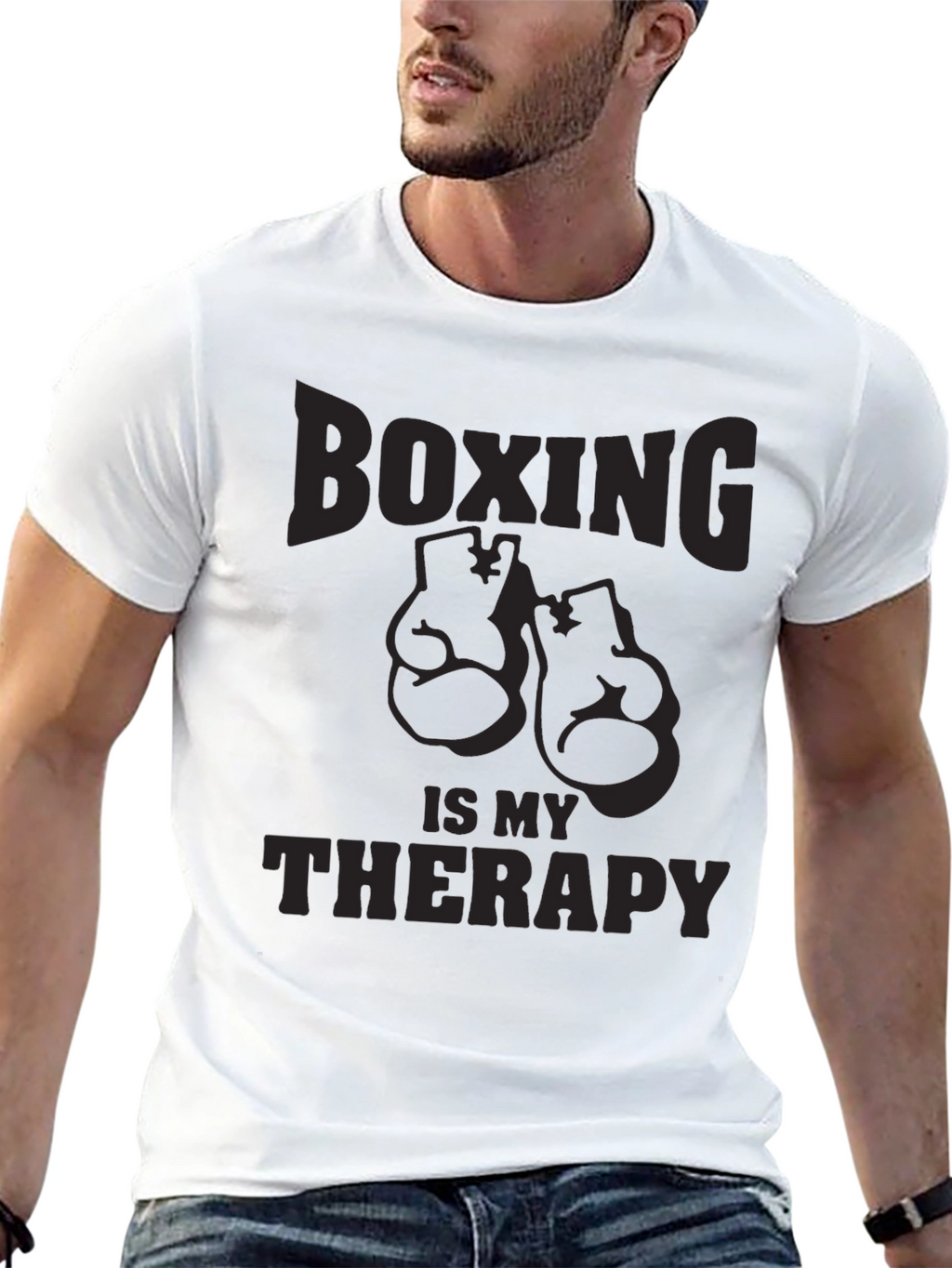 Boxing Is My Therapy - Mens Black Graphic T-Shirt