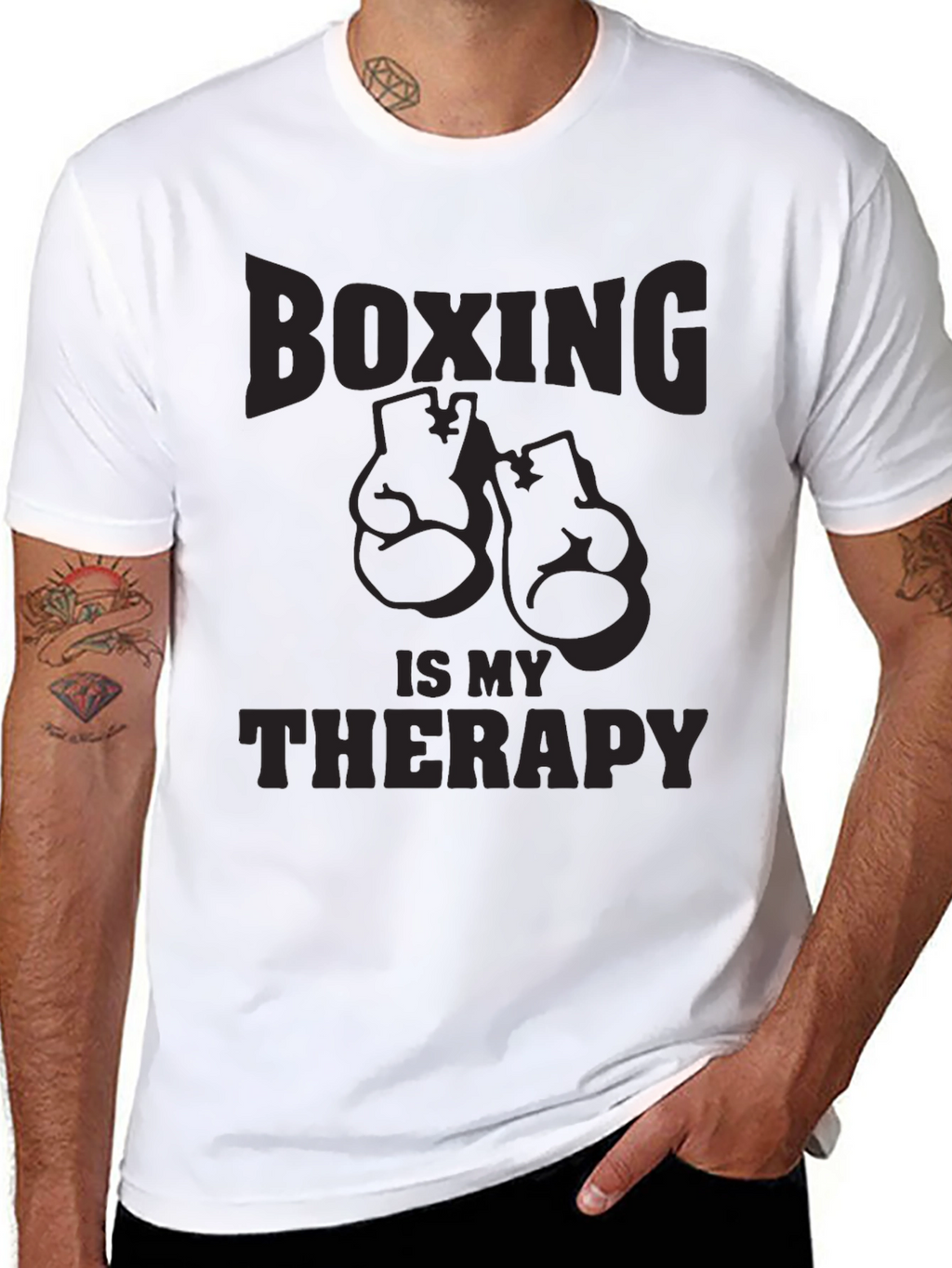 Boxing Is My Therapy - Mens Black Graphic T-Shirt