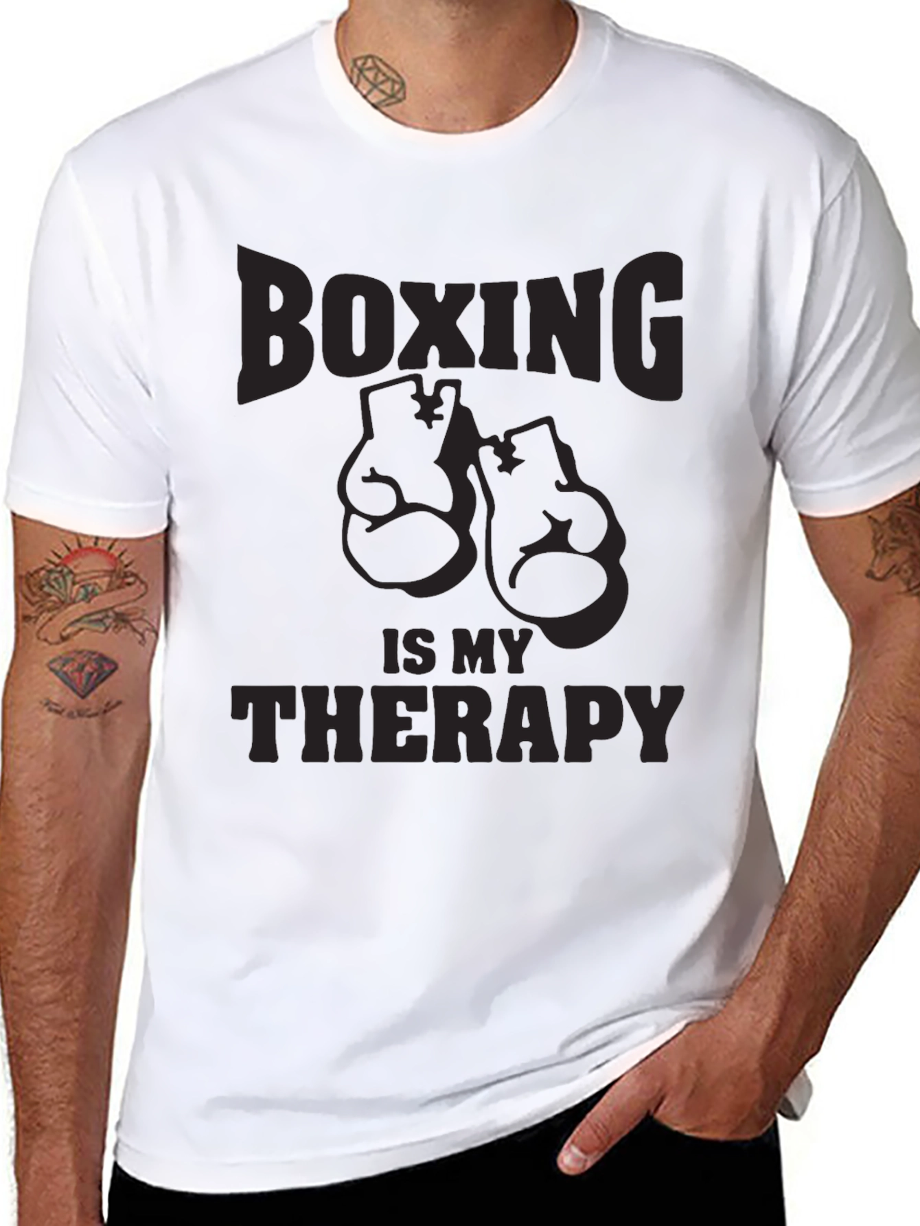 Boxing Is My Therapy - Mens Black Graphic T-Shirt