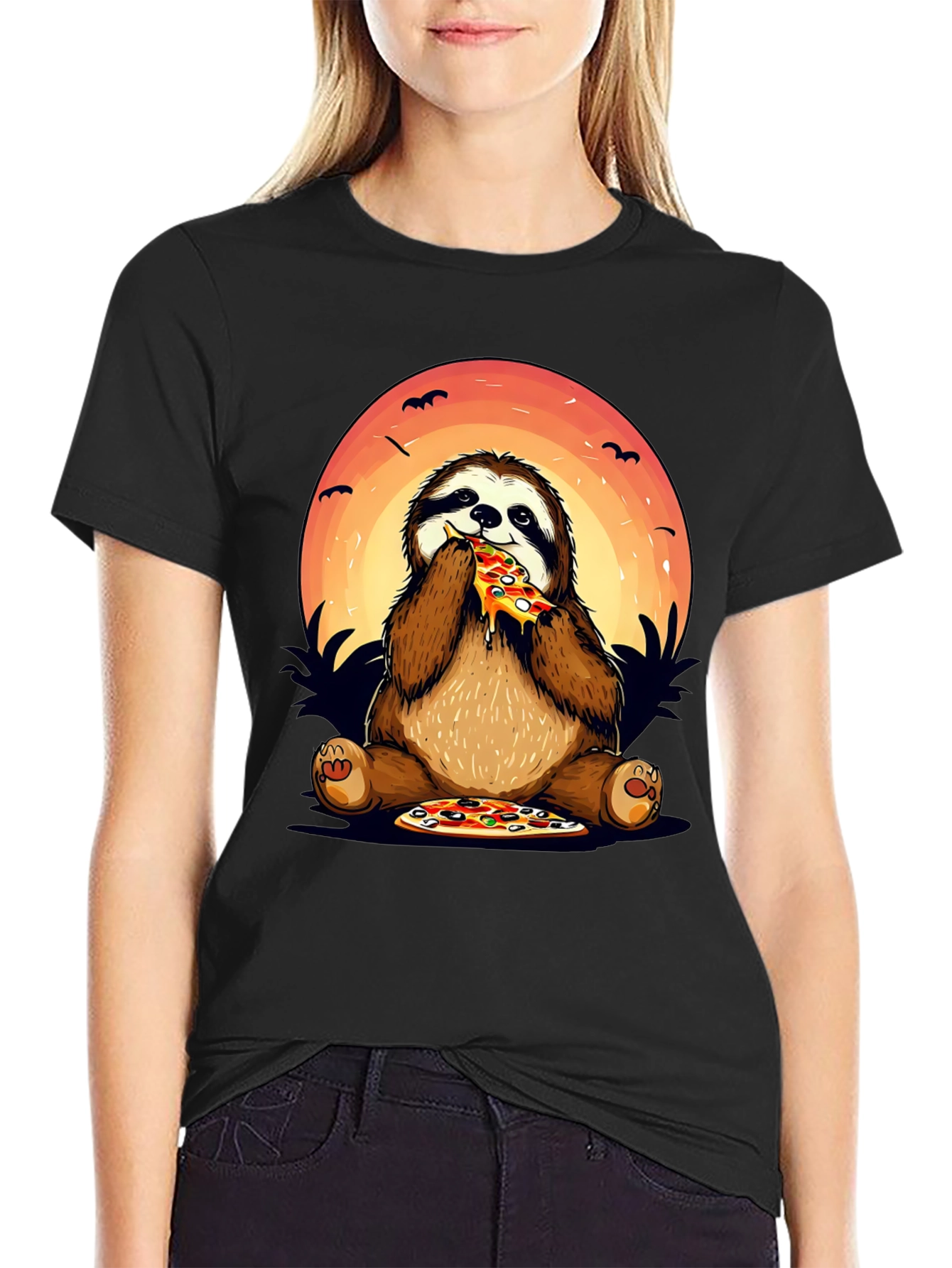 Sloth Pizza Lover Graphic T-Shirt