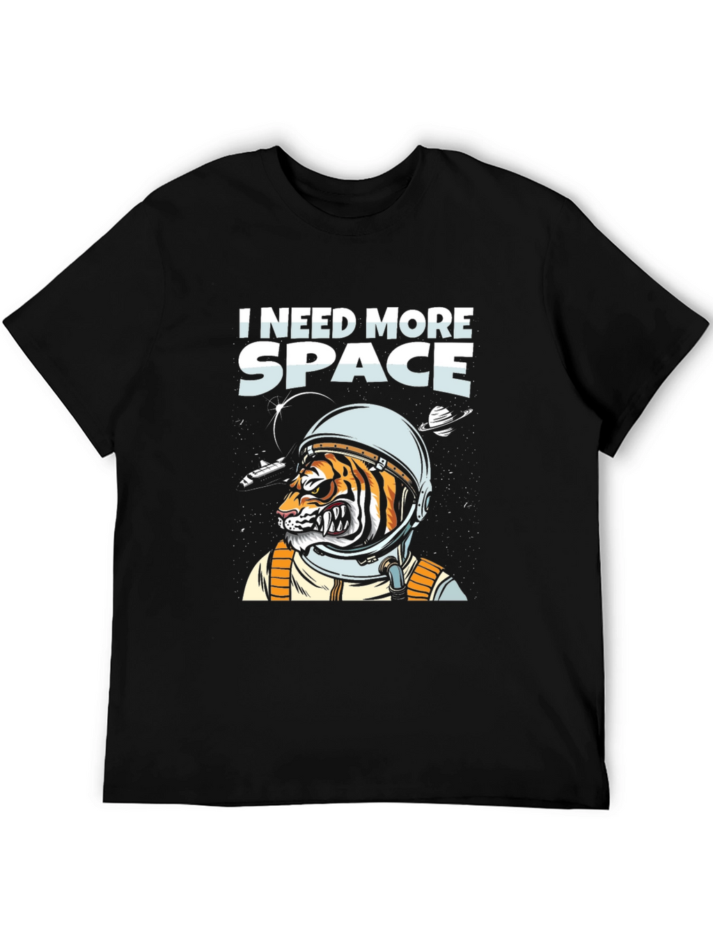 I Need More Space Tiger Astronaut Black T-Shirt