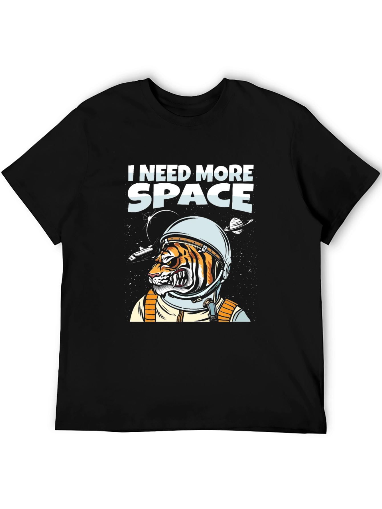 I Need More Space Tiger Astronaut Black T-Shirt