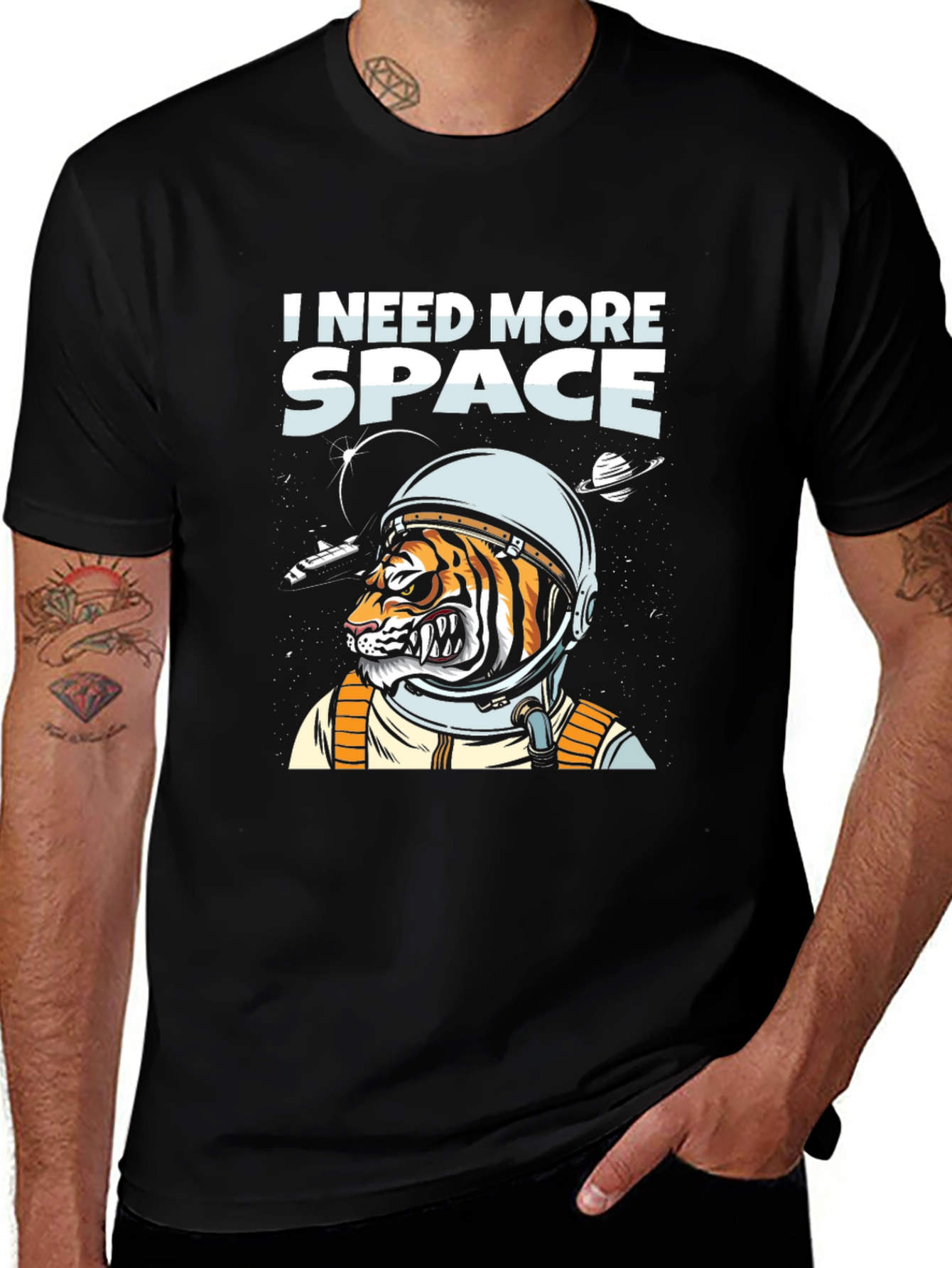 I Need More Space Tiger Astronaut Black T-Shirt