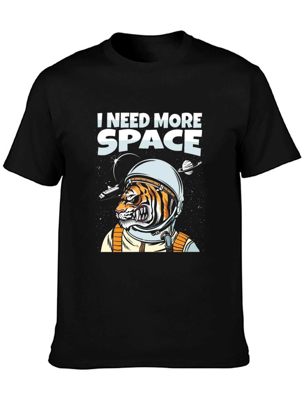 I Need More Space Tiger Astronaut Black T-Shirt