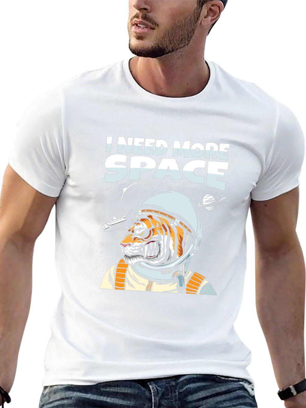 I Need More Space Tiger Astronaut Black T-Shirt
