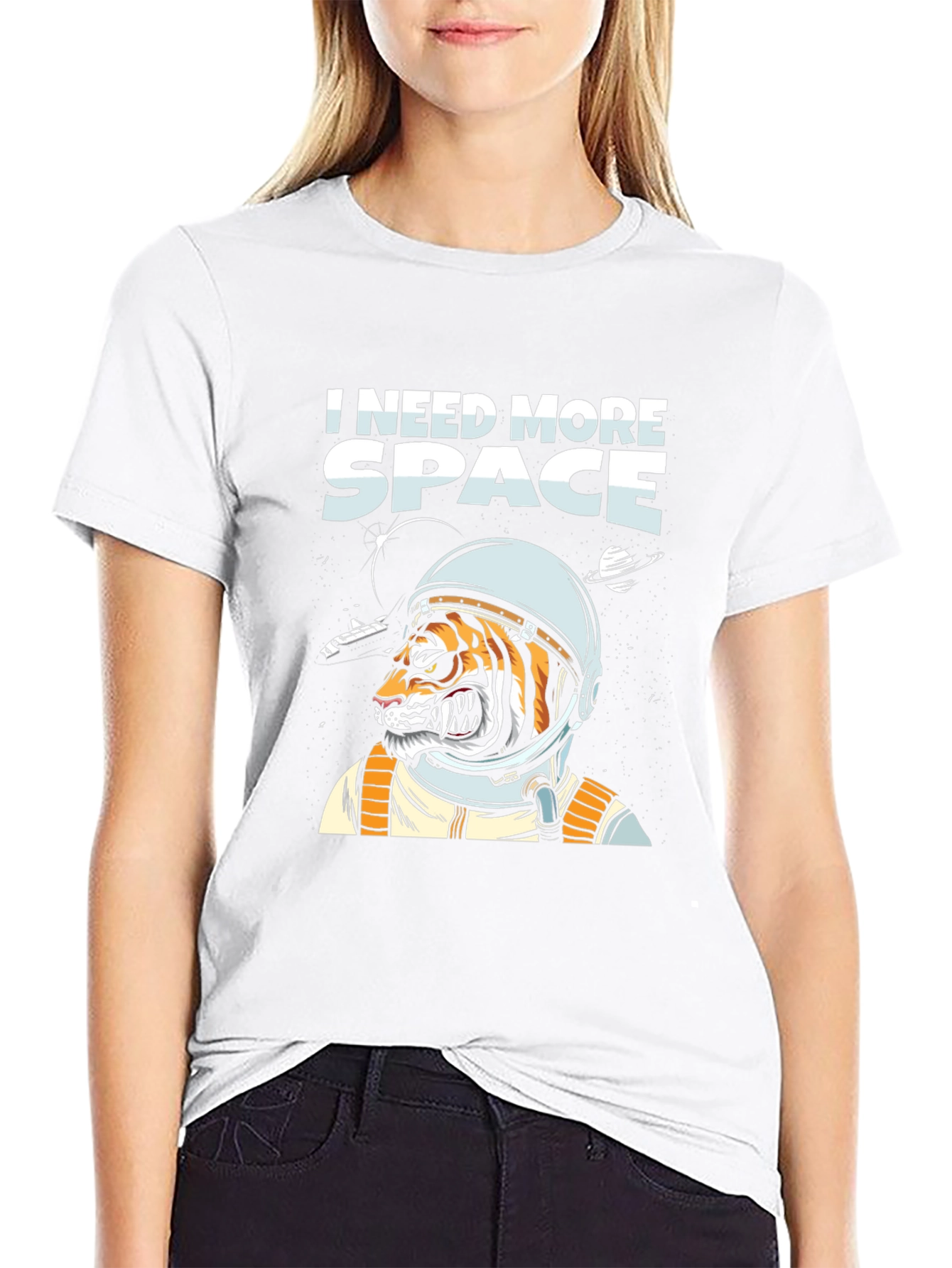 I Need More Space Tiger Astronaut Black T-Shirt