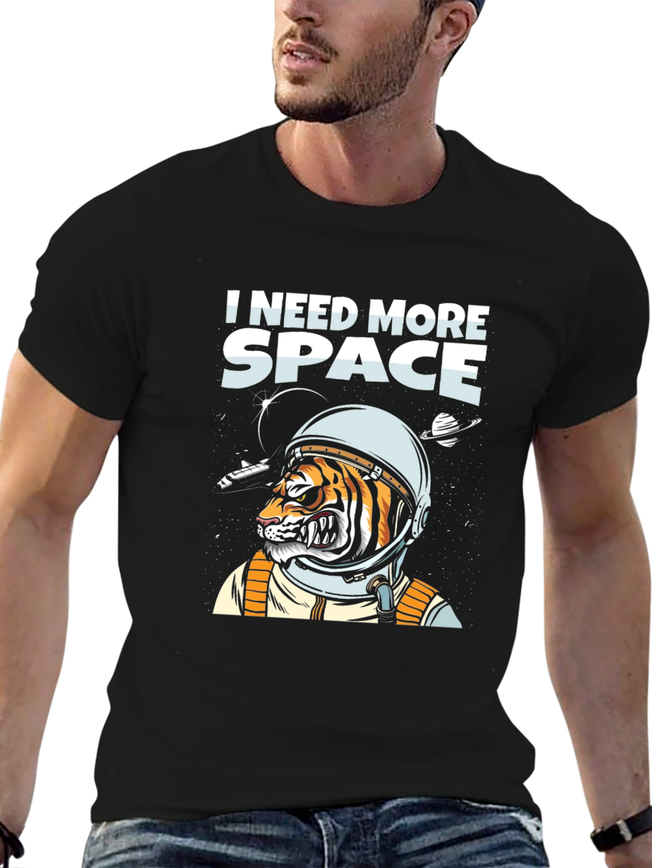 I Need More Space Tiger Astronaut Black T-Shirt