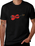 Black T-Shirt with Red Violin Graphic
