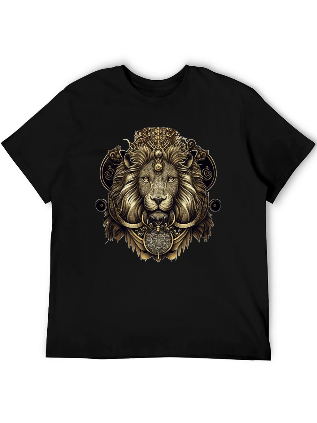 Ornate Lion Graphic Black T-Shirt