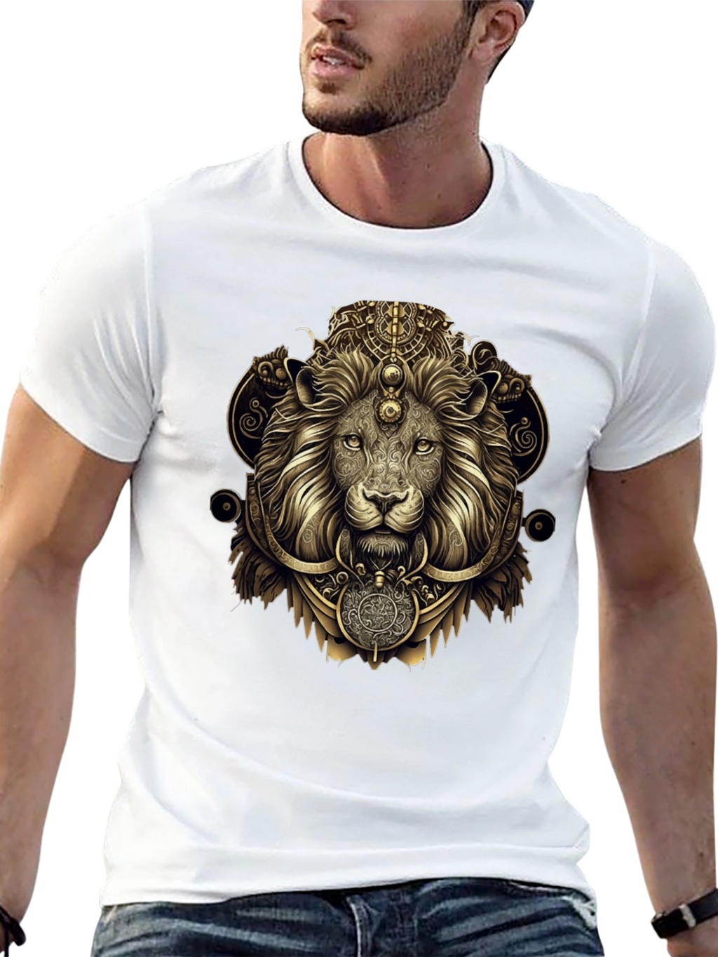 Ornate Lion Graphic Black T-Shirt