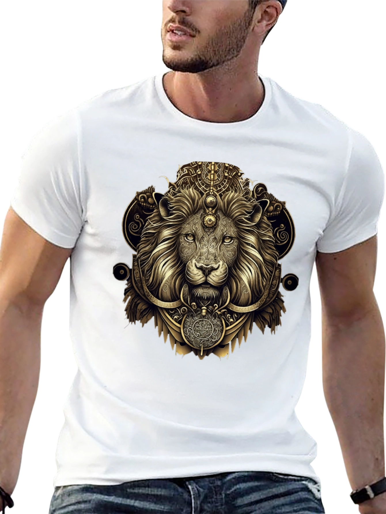 Ornate Lion Graphic Black T-Shirt