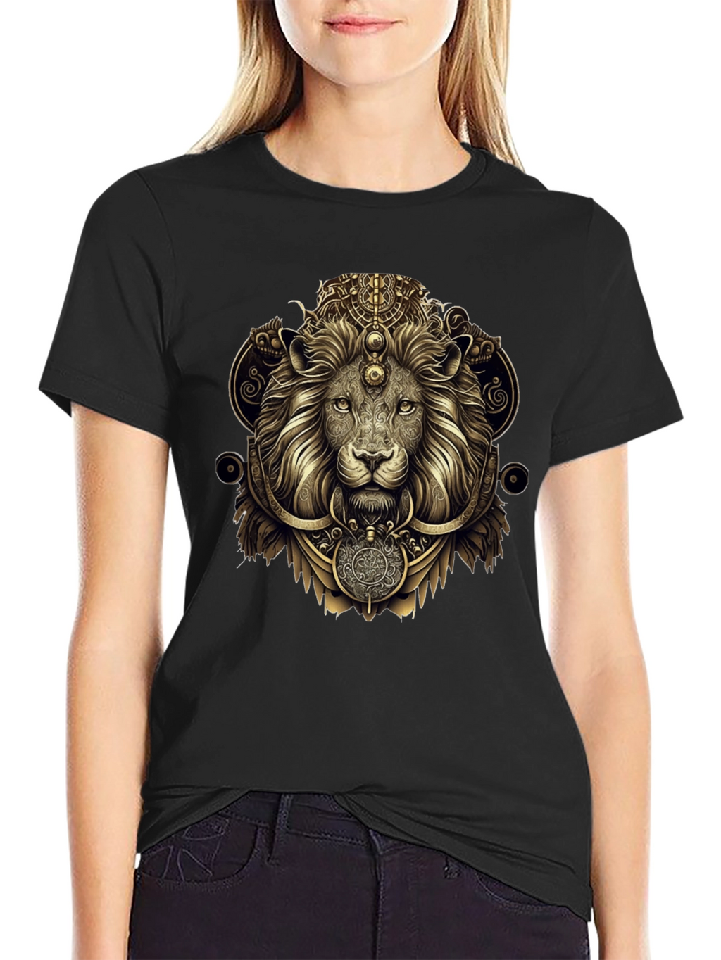 Ornate Lion Graphic Black T-Shirt