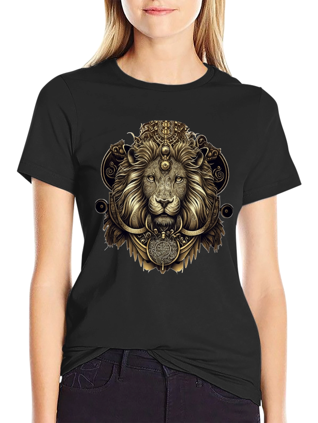 Ornate Lion Graphic Black T-Shirt