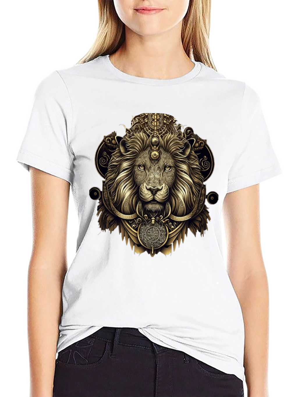 Ornate Lion Graphic Black T-Shirt