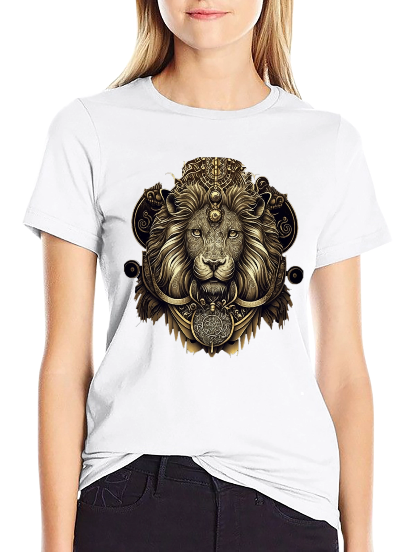 Ornate Lion Graphic Black T-Shirt