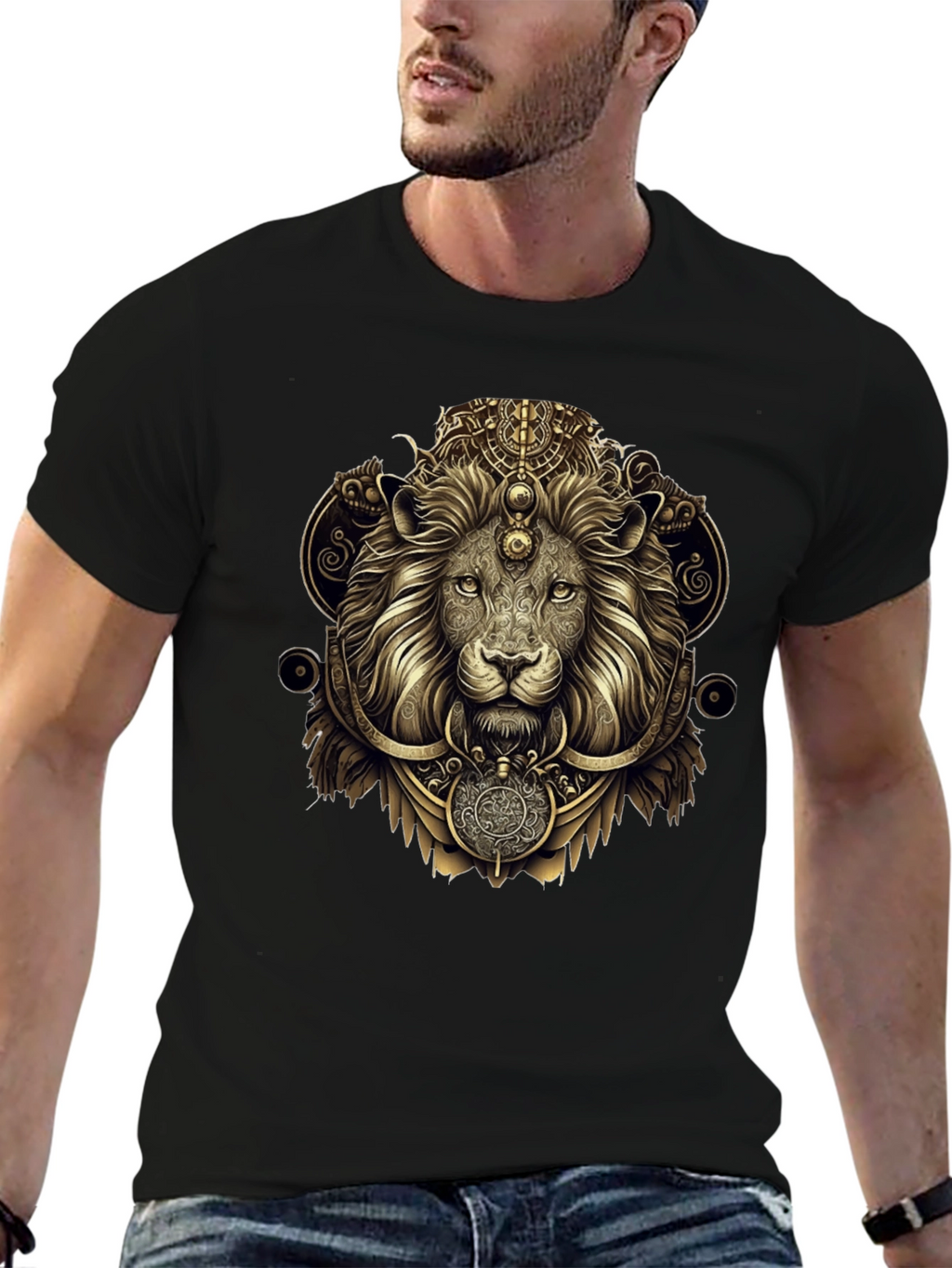 Ornate Lion Graphic Black T-Shirt