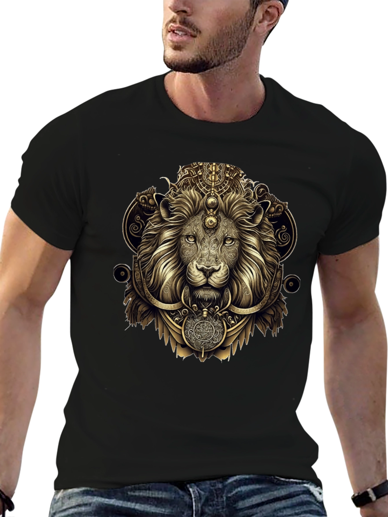 Ornate Lion Graphic Black T-Shirt