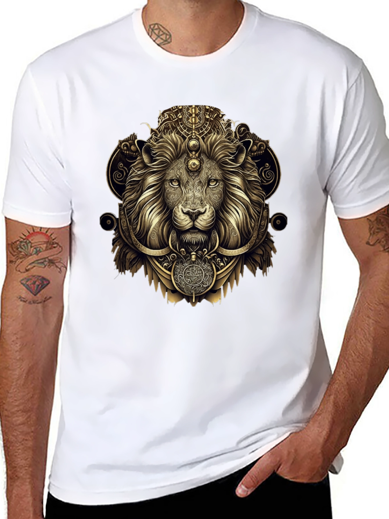 Ornate Lion Graphic Black T-Shirt