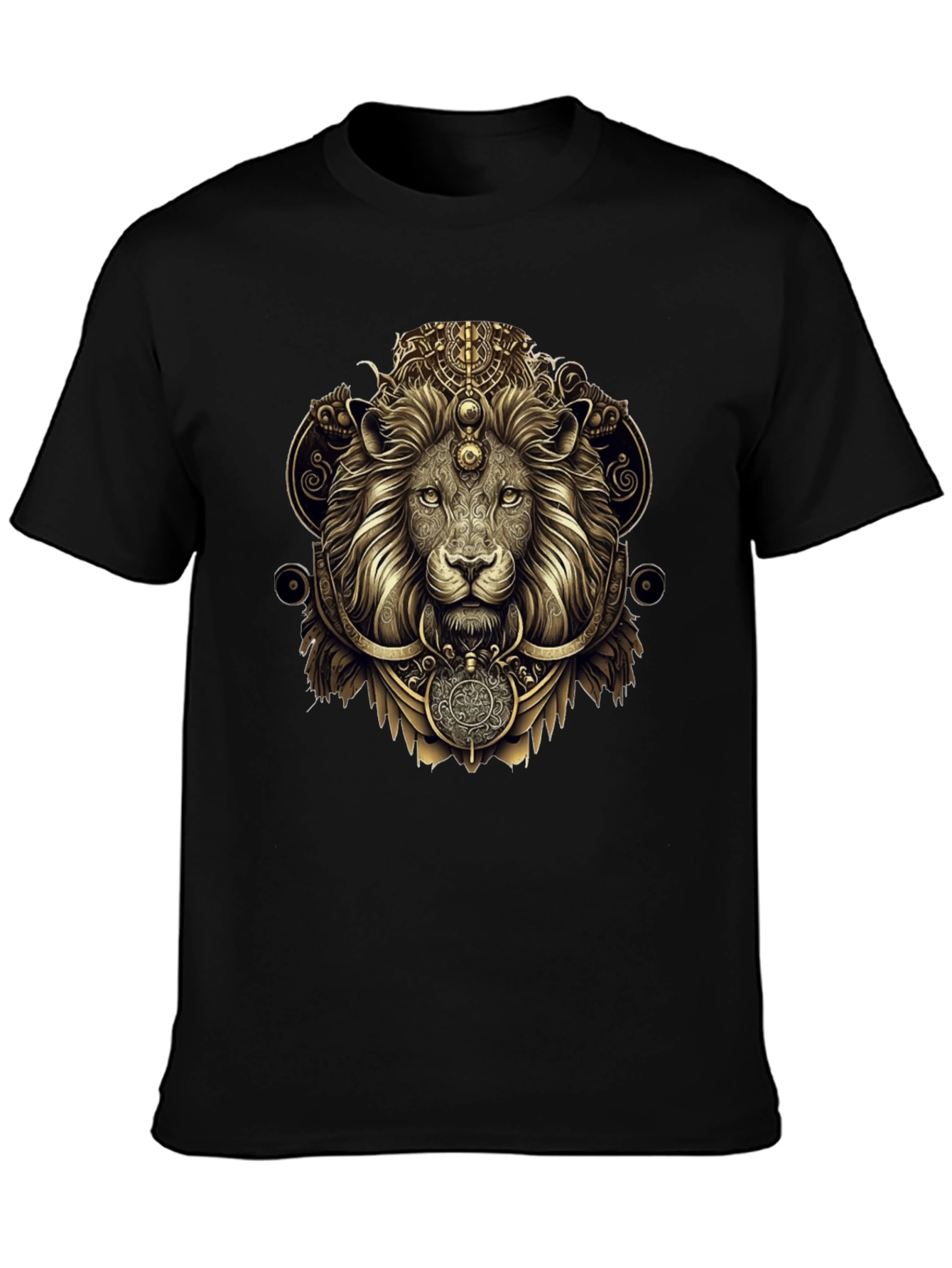 Ornate Lion Graphic Black T-Shirt