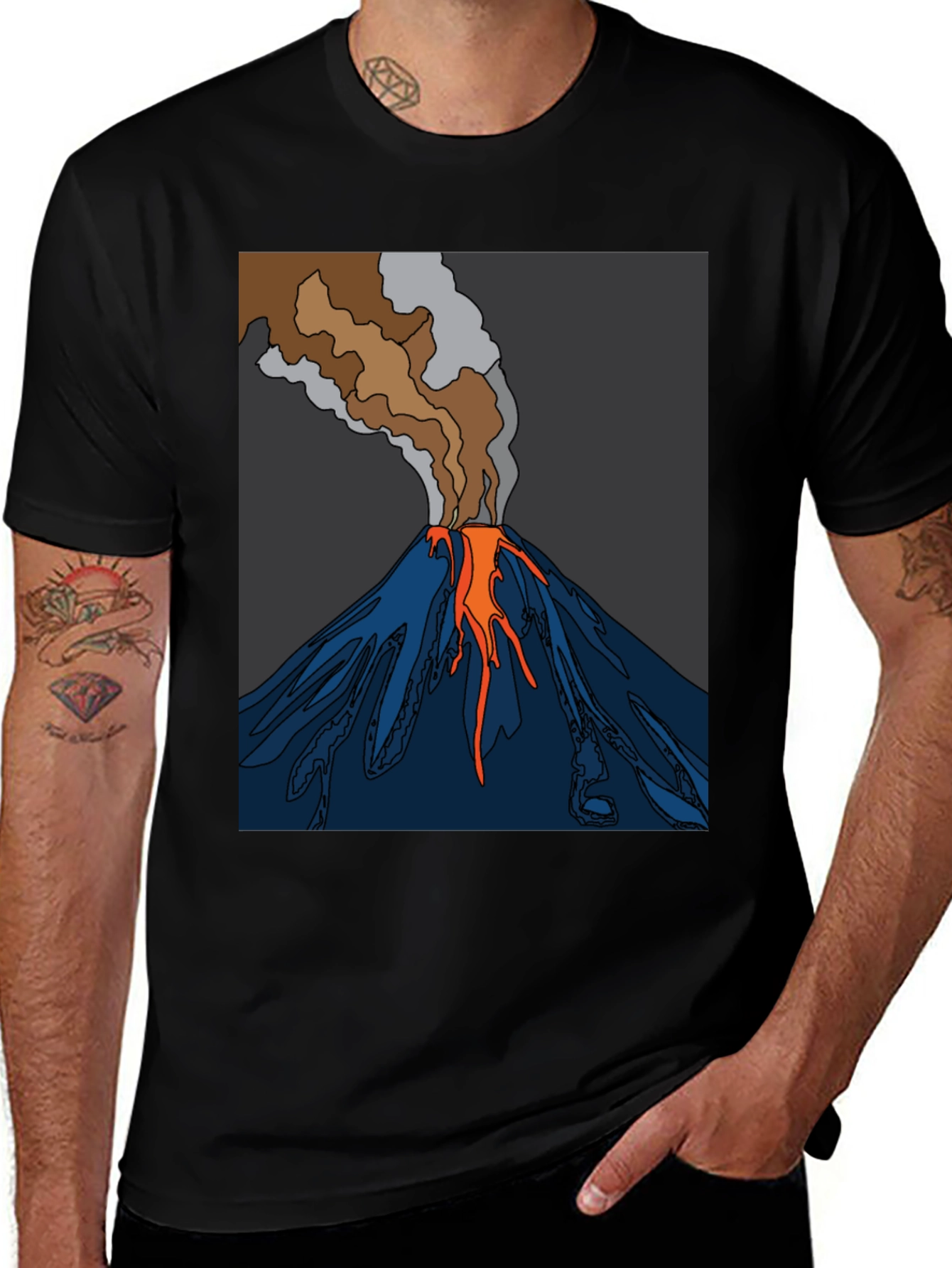 Volcano Graphic T-Shirt - Black Crew Neck Tee