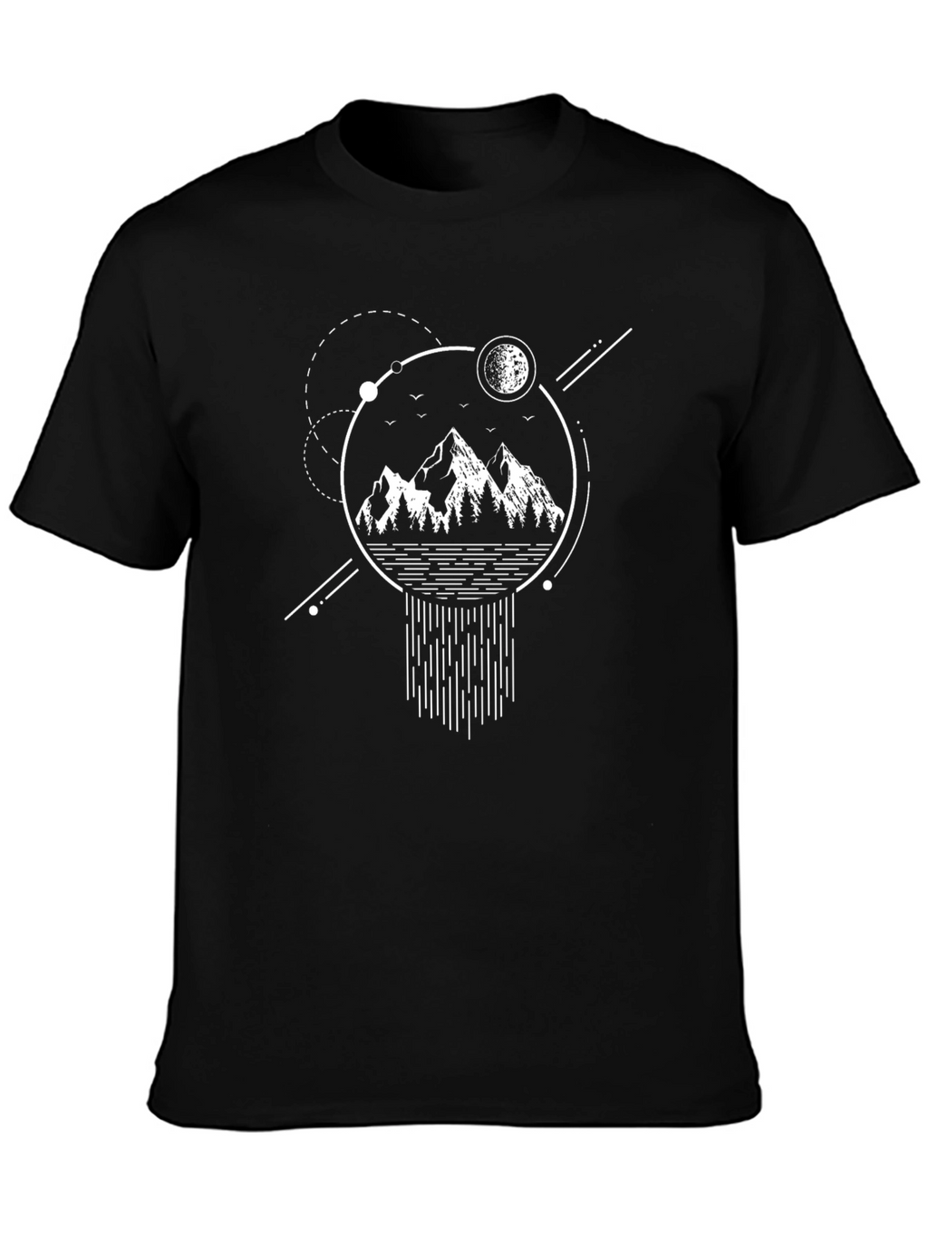 Geometric Mountain Graphic Tee - Black Cotton Blend