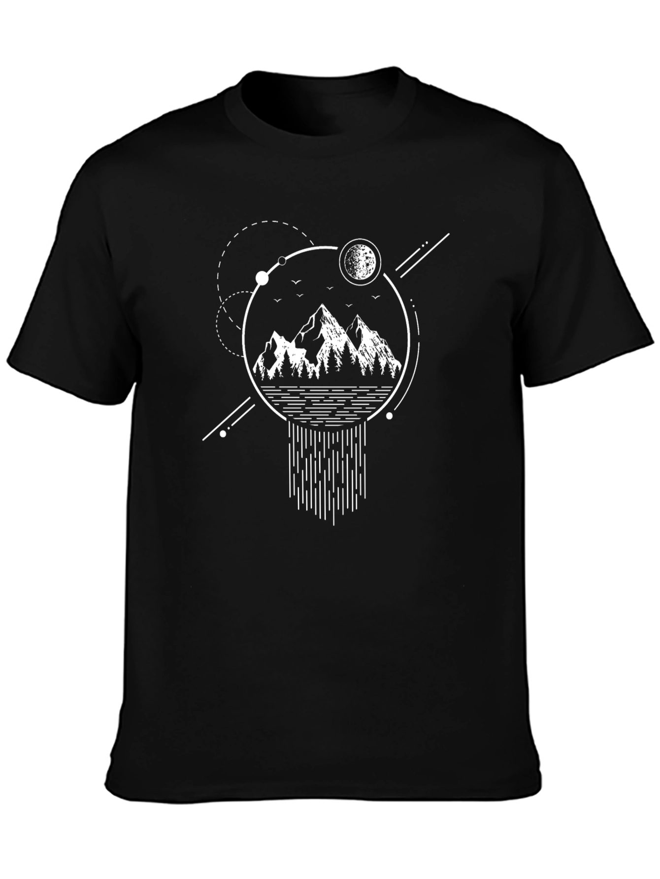 Geometric Mountain Graphic Tee - Black Cotton Blend