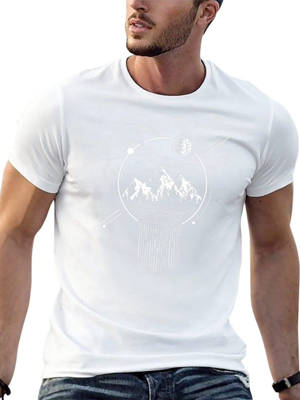 Geometric Mountain Graphic Tee - Black Cotton Blend