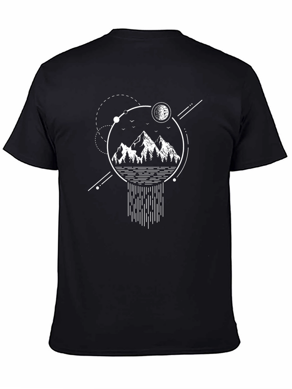 Geometric Mountain Graphic Tee - Black Cotton Blend