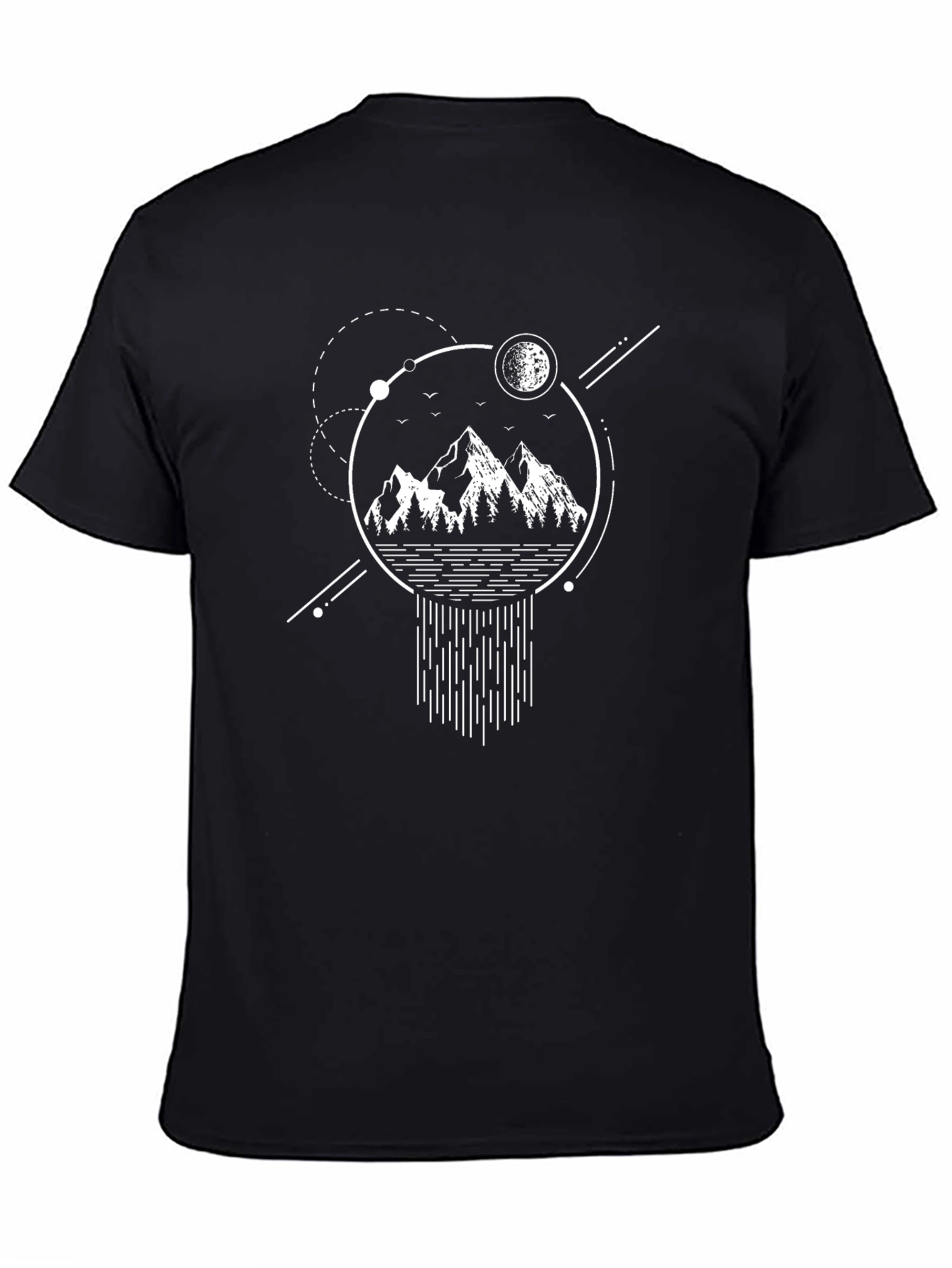 Geometric Mountain Graphic Tee - Black Cotton Blend