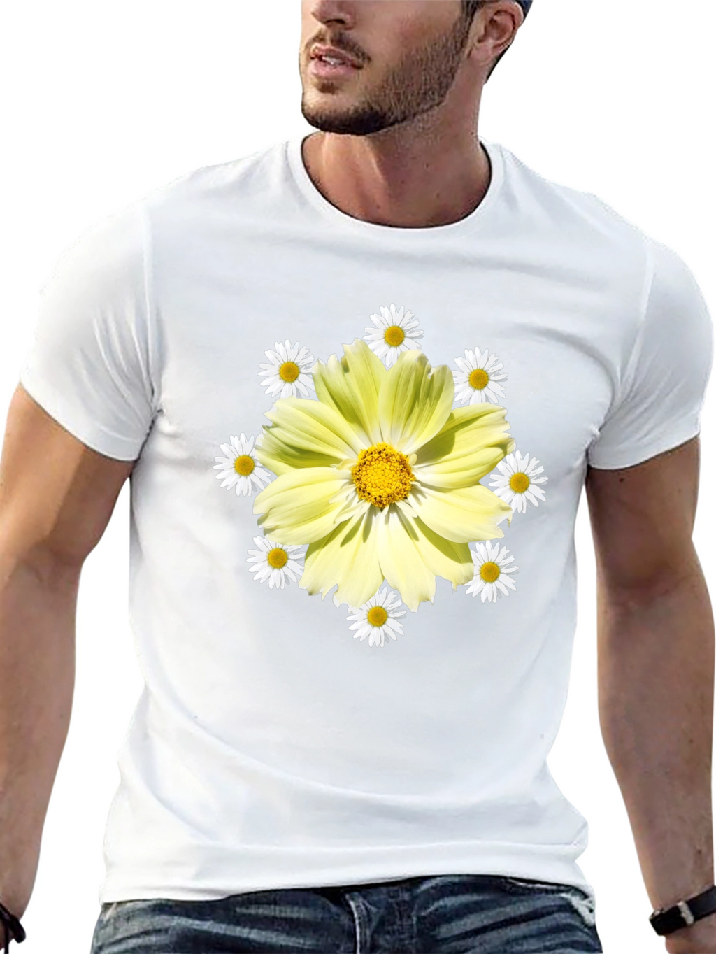 Floral Graphic Tee - Sunny Yellow Daisy Design