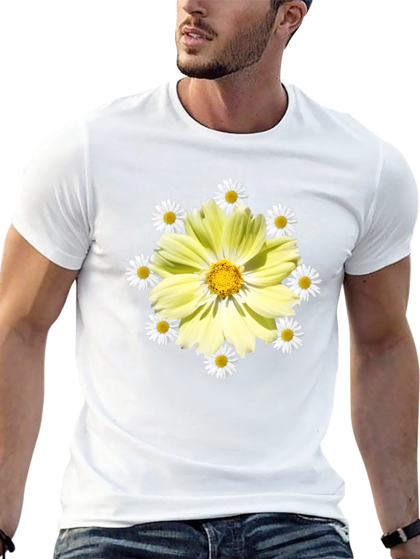 Floral Graphic Tee - Sunny Yellow Daisy Design