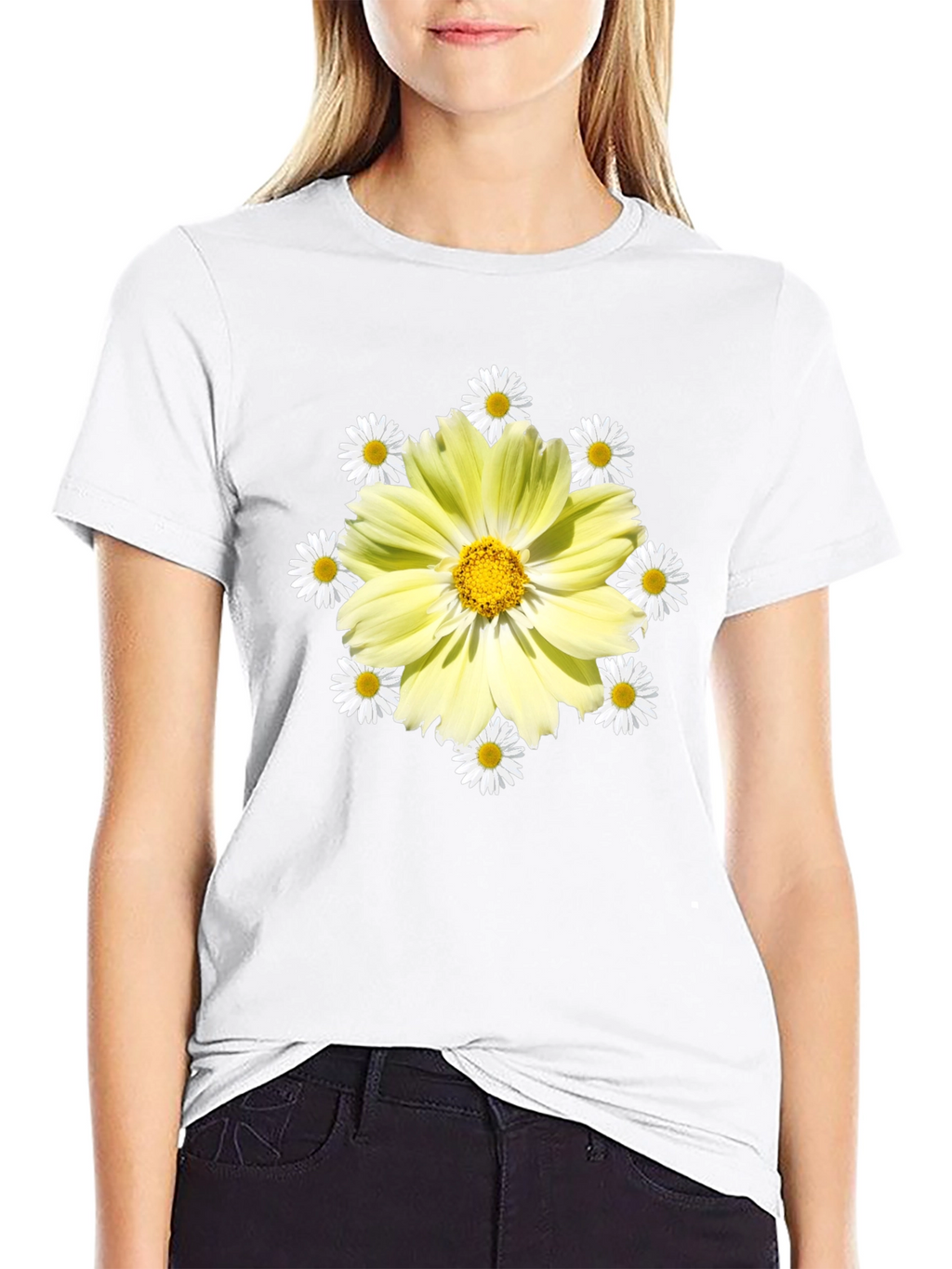 Floral Graphic Tee - Sunny Yellow Daisy Design